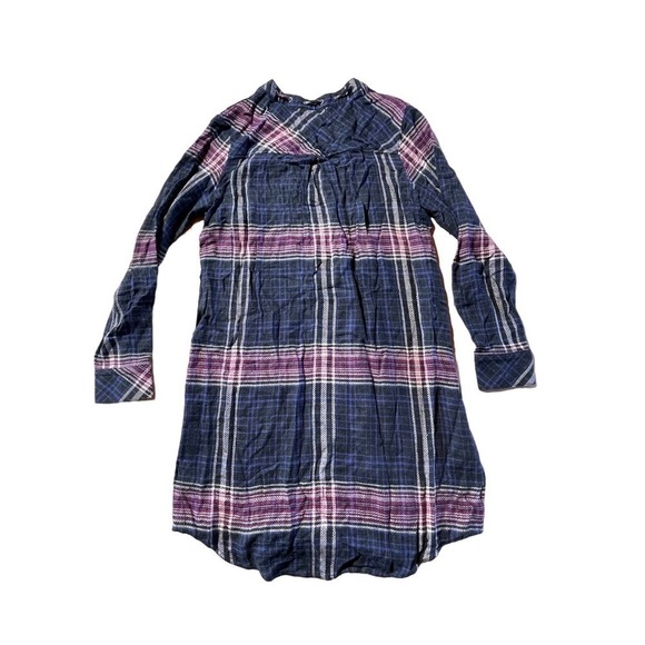 Anthropologie Cloth & Stone Plaid Boho Long Sleeve V Neck Mini Dress Size S - Picture 5 of 5